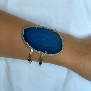 Blue Agate Gold Plated Cuff Bracelet